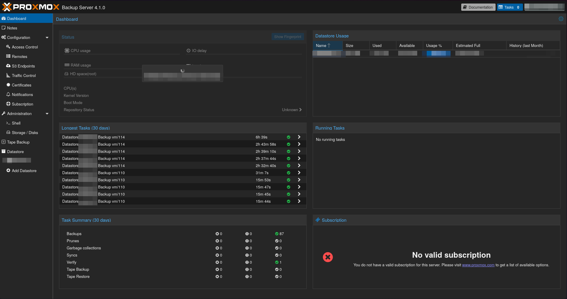 Proxmox Backup Server console screenshot 6